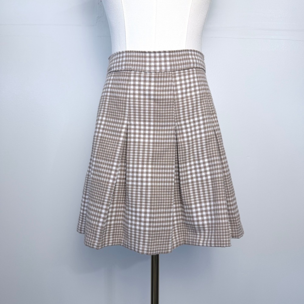 Hollister Brown Gingham Pleated Mini Skirt Ultra High Rise XS Preppy Fall